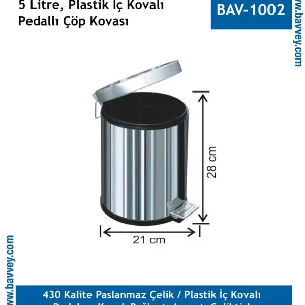 5 Litre Paslanmaz Pedallı Çöp Kovası