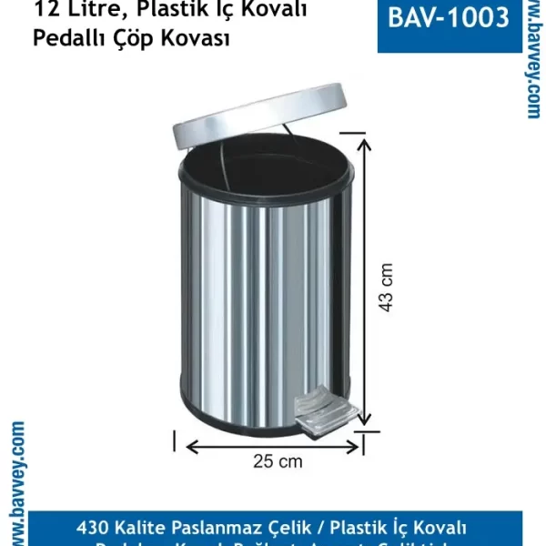 16 Litre Paslanmaz Pedallı Çöp Kovası