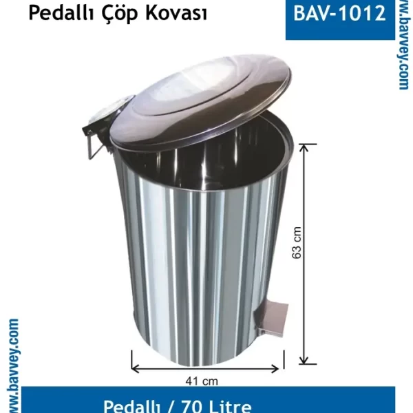 70 Litre Pedallı Paslanmaz Çöp Kovası