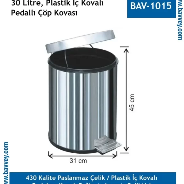 30 Litre Paslanmaz Pedallı Çöp Kovası