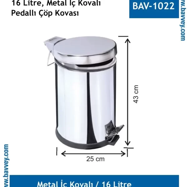 16 Litre Metal Pedallı Çöp Kovası