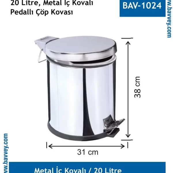 20 Litre Metal Pedallı Çöp Kovası