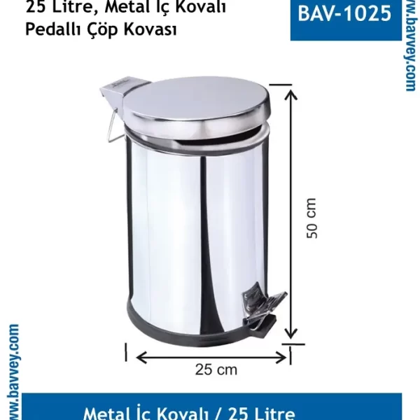 25 Litre Metal Pedallı Çöp Kovası