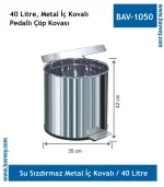 40 Litre Pedallı, Paslanmaz İç Kovalı Çöp Kovası