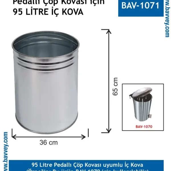 95 Litre Pedallı Galvaniz İç Kovası