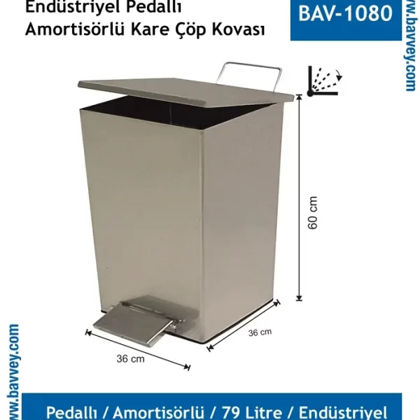 79 LT AMORTİSÖRLÜ KARE Pedallı ÇÖP KOVASI