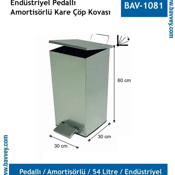 54 LT AMORTİSÖRLÜ KARE KAPAKLI ÇÖP KOVASI