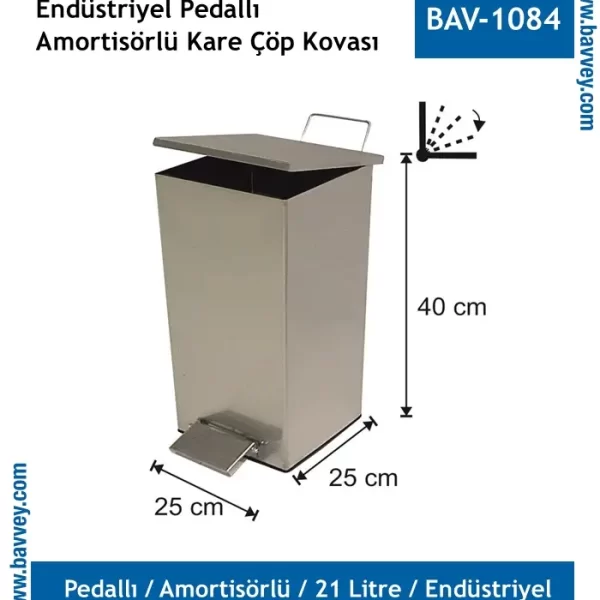 21 LT AMORTİSÖRLÜ KARE KAPAKLI ÇÖP KOVASI