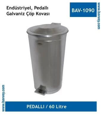 60 Litre Galvaniz Pedallı Endüstriyel Çöp Kovası