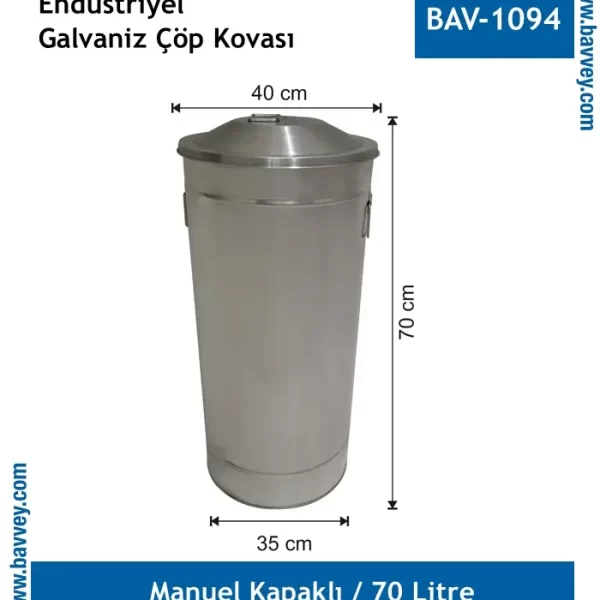 70 Litre Galvaniz Çöp Kovası