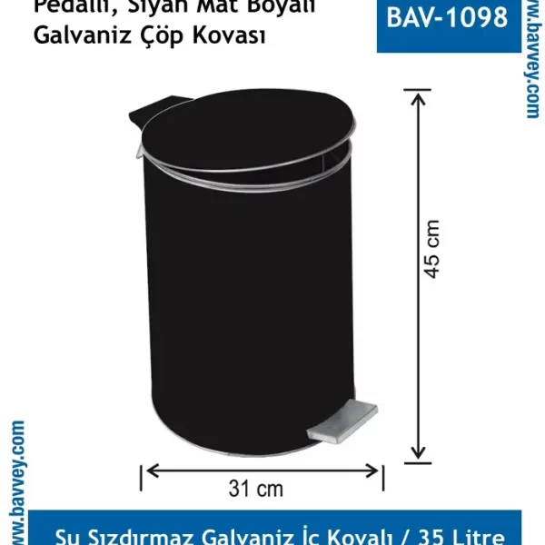 Galvaniz Pedallı Boyalı Çöp Kovası