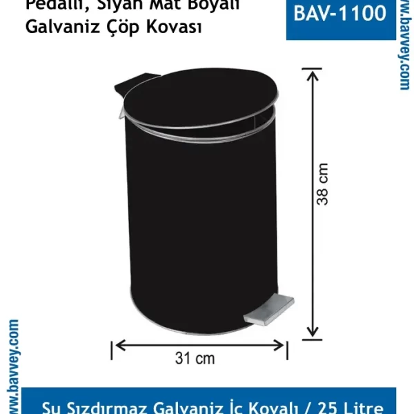 GALVANİZ BOYALI PEDALLI 25 LİTRE ÇÖP KOVASI