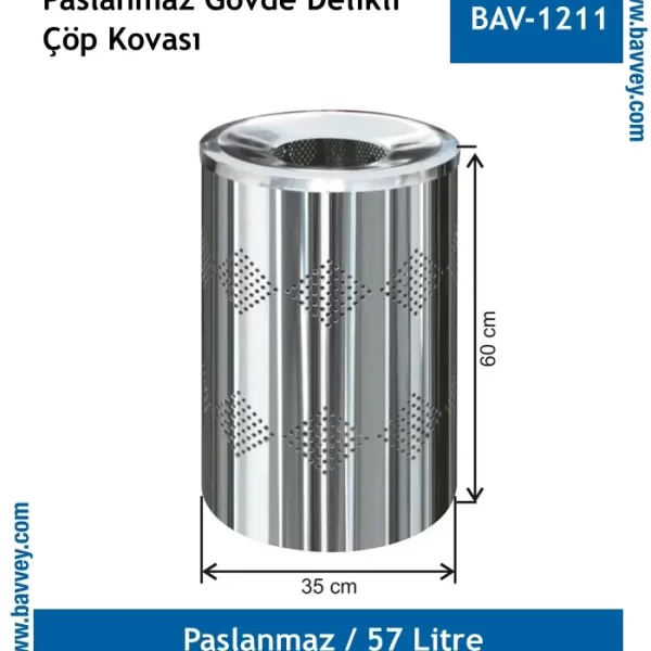 57 Litre Paslanmaz Çöp Kovası