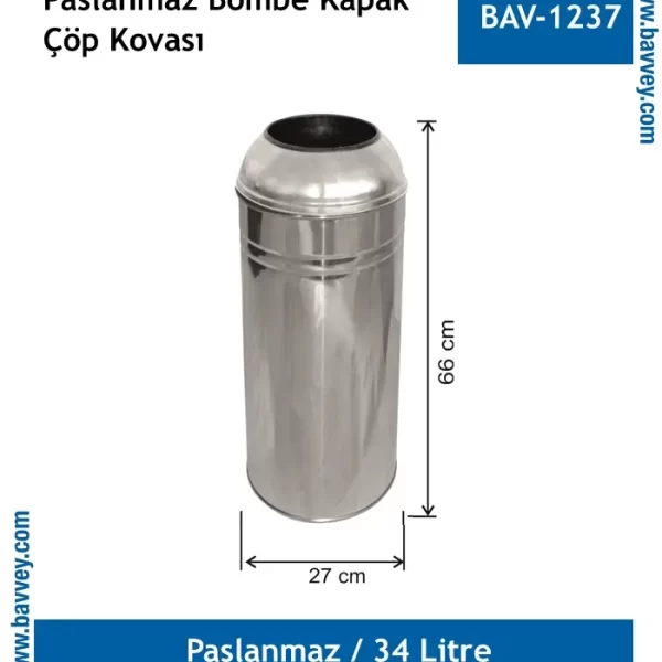 Paslanmaz Bombe Kapak Çöp Kovası