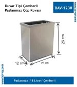 8 Litre Paslanmaz Duvar Tipi Çöp Kovası