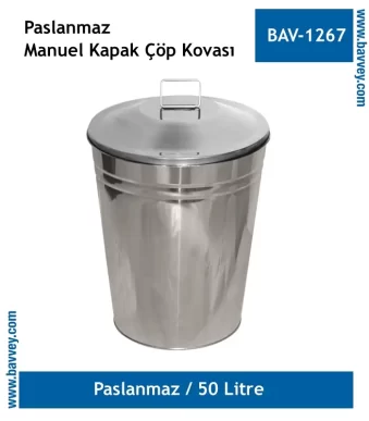 50 LT MANUEL KAPAKLI PASLANMAZ ÇÖP KOVASI