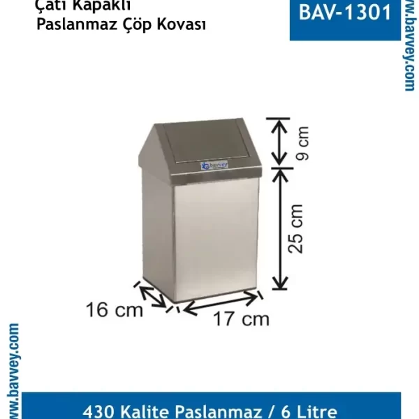 Sallanır Kapaklı 6 Litre Paslanmaz Çöp Kovası