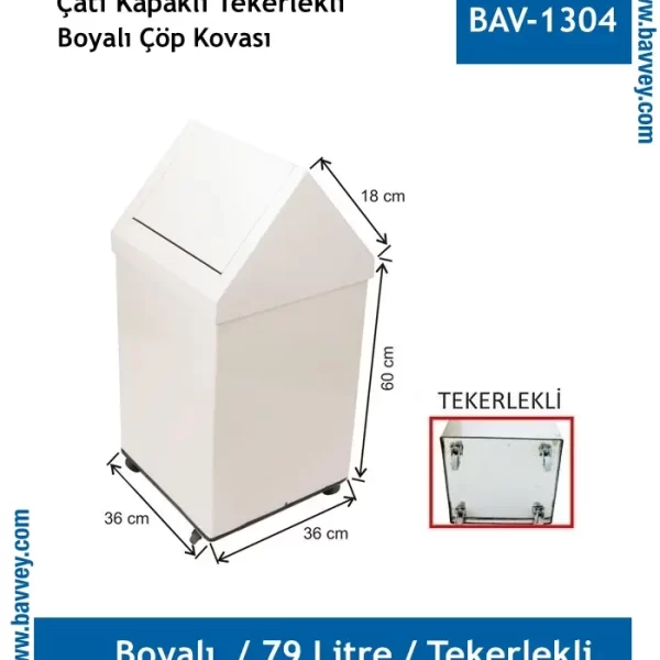 79 LT ÇATI KAPAKLI BOYALI TEKERLEKLİ ÇÖP KOVASI bav-1304