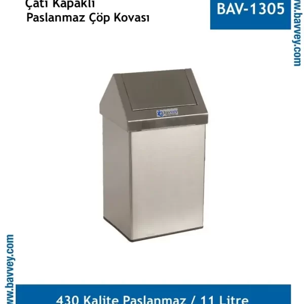 11 Litre Paslanmaz Sallanır Kapaklı Çöp Kovası (BAV-1305)
