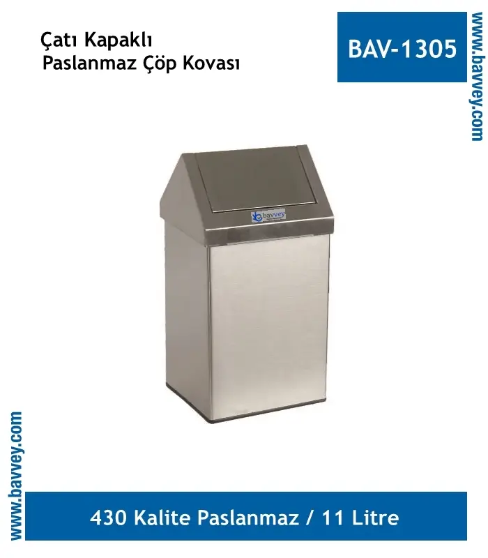 11 Litre Paslanmaz Sallanır Kapaklı Çöp Kovası (BAV-1305)