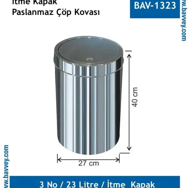 23 Litre Paslanmaz Döner Kapaklı Çöp Kovası