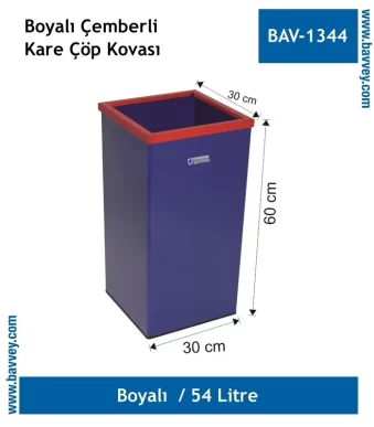 54 Lt. Boyalı Çemberli Kare Çöp Kovası Renkli