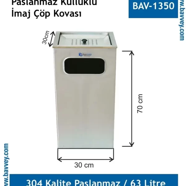 63 Litre Paslanmaz İmaj Çöp Kovası