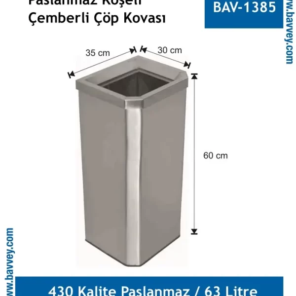 63 LT KÖŞELİ ÇEMBERLİ ÇÖP KOVASI