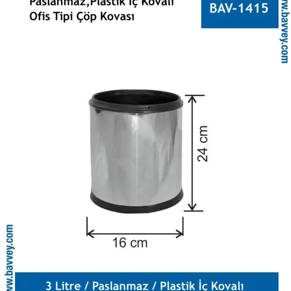 3 Litre Paslanmaz Ofis Çöp Kovası