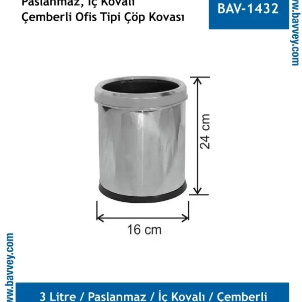 Paslanmaz Otel-Ofis Çöp Kovası Çemberli