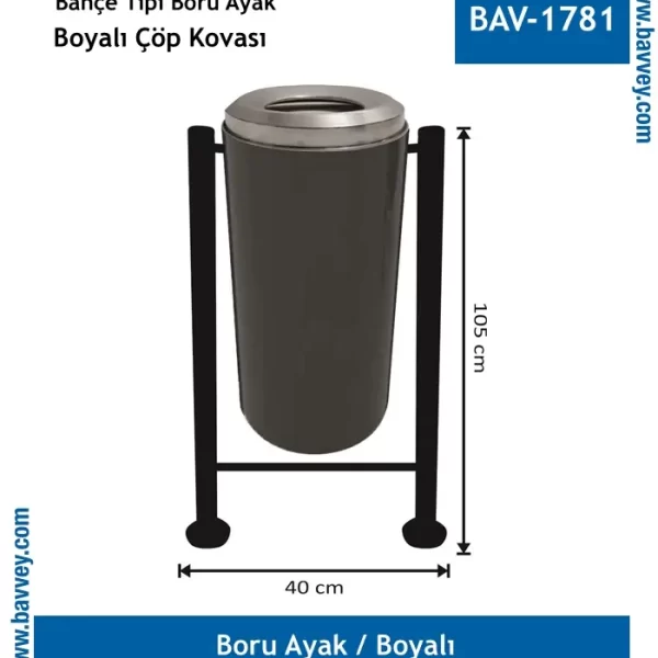 BAV-1781-Bahçe Çöp Kovası Boru Ayaklı Boyalı