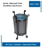 40 Litre Dış Mekan File Dekorlu Konik Çöp Kovası