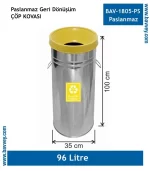 Paslanmaz 96 Litre Geri Dönüşüm Çöp Kovası