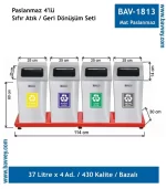 4 BÖLMELİ GERİ DÖNÜŞÜM SETİ MAT PASLANMAZ
