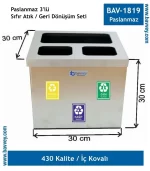 ODA TİPİ 3 BÖLMELİ GERİ DÖNÜŞÜM SETİ PASLANMAZ