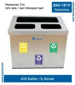BAV-1819 Paslanmaz Oda Tipi Geri Dönüşüm Seti 3'lü