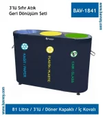 BAV-1841 Döner Kapaklı Boyalı Geri Dönüşüm Seti 3'lü