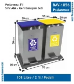 2 BÖLMELİ KARE Pedallı GERİ DÖNÜŞÜM SETİ