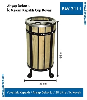 28 Litre Ahşap Çöp Kovası (BAV-2111)