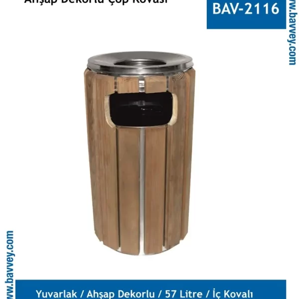 57 Litre Ahşap Dekorlu Çöp Kovası (BAV-2116)