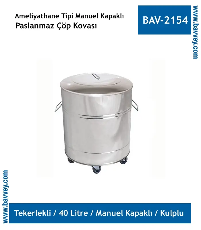 40 Litre Kapaklı Ameliyathane Çöp Kovası (BAV-2154)