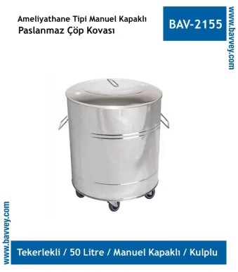 50 Litre Kapaklı Ameliyathane Çöp Kovası (BAV-2155)