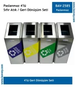 Paslanmaz Elips Kovalı 216 Litre Geri Dönüşüm Seti 4'lü