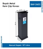87 Litre Manuel Kapak Galvaniz Boyalı Çöp Kovası