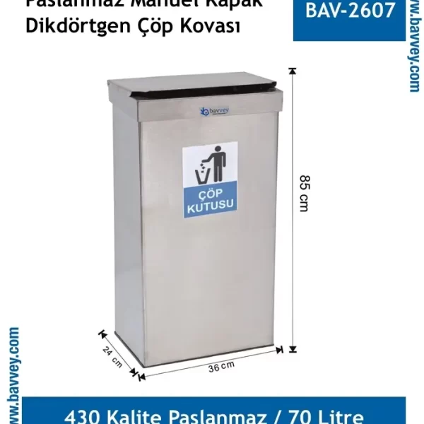 70 Litre Paslanmaz Çöp Kovası