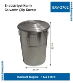 64 Litre Galvaniz Çöp Kovası