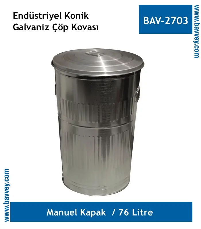 76 Litre Galvaniz Endüstriyel Çöp Kovası