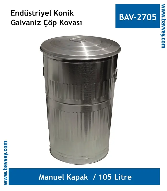 105 Litre Galvaniz Endüstriyel Çöp Kovası