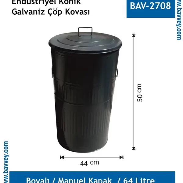 64 Litre Boyalı Galvaniz Endüstriyel Çöp Kovası
