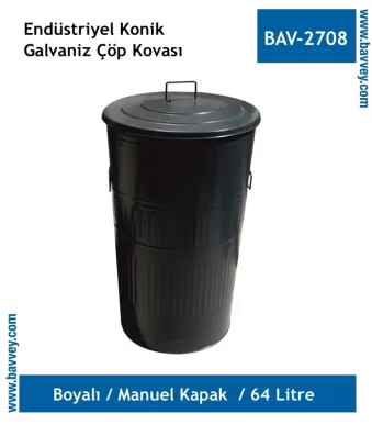 64 Litre Boyalı Galvaniz Endüstriyel Çöp Kovası (BAV-2708)